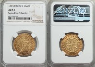 João Prince Regent gold 4000 Reis 1811-(B) AU53 NGC, Bahia mint, KM235.1, LMB-O550. Fully struck on a good quality flan with moderate circulation wear...