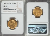 Pedro II gold 10000 Reis 1856 MS63+ NGC, Rio de Janeiro mint, KM467. Selections from the Grand Castello Collection

HID09801242017