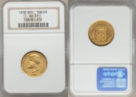 Pedro II gold 10000 Reis 1879 AU55 NGC,  Rio de Janeiro mint, KM467. 

HID09801242017