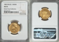 Pedro II gold 10000 Reis 1880 AU55 NGC, Rio de Janeiro mint, KM467. AGW 0.2643 oz. From the Santa Cruz Collection

HID09801242017