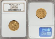Pedro II gold 10000 Reis 1885 MS60 NGC,  Rio de Janeiro mint, KM467. 

HID09801242017