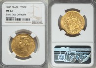 Pedro II gold 20000 Reis 1853 MS62 NGC, Rio de Janeiro mint, KM468, LMB-673. Lustrous and struck to commendable clarity of detail. From the Santa Cruz...