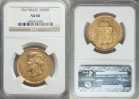 Pedro II gold 20000 Reis 1867 AU58 NGC, Rio de Janeiro mint, KM468. 

HID09801242017
