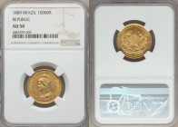 Republic gold 10000 Reis 1889 AU50 NGC, Rio de Janeiro mint, KM496. 

HID09801242017