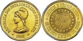 Republic gold 20000 Reis 1898 MS61 NGC, Rio de Janeiro mint, KM497, LMB-718. Mintage: 14,300. From the Santa Cruz Collection

HID09801242017