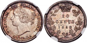 Victoria 10 Cents 1858 MS62 NGC, London mint, KM3. Silver and honey toned, with a notable degree of underlying mint luster. 

HID09801242017