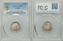 George V 10 Cents 1914 MS65 PCGS, Ottawa mint, KM23. A fantastic and frosty little gem, exceptionally velveteen even for the assigned grade, and tinge...
