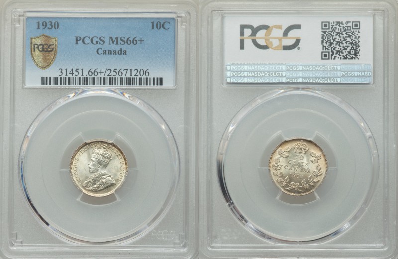 George V 10 Cents 1930 MS66+ PCGS, Ottawa mint, KM23a. Phenomenally well-preserv...