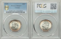 George VI 25 Cents 1938 MS65+ PCGS, Royal Canadian mint, KM35. Frosty luster pulsates throughout the centers, with a touch of vivid copper-gold tone t...