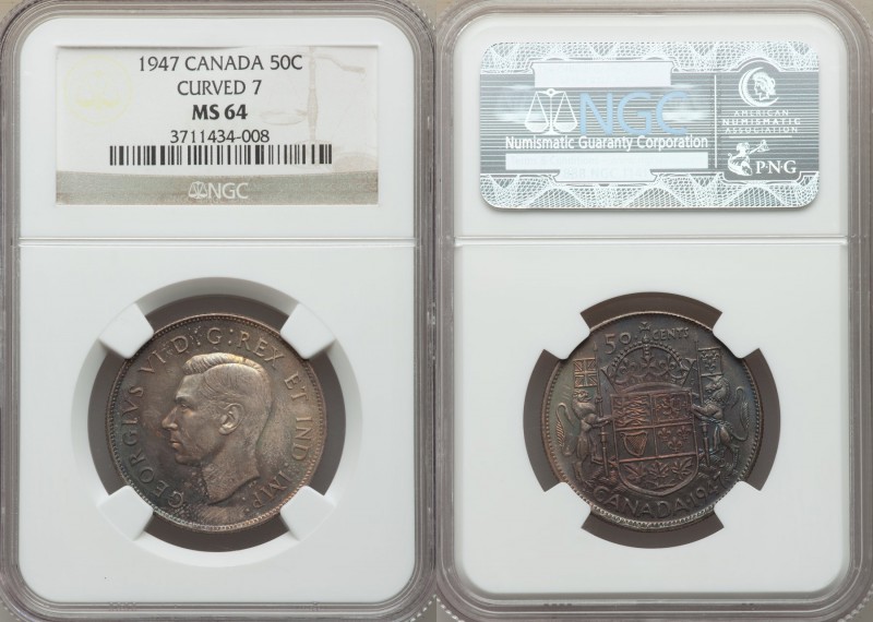 George VI "Curved 7" 50 Cents 1947 MS64 NGC, Royal Canadian mint, KM36. Variety ...