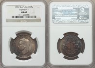 George VI "Curved 7" 50 Cents 1947 MS64 NGC, Royal Canadian mint, KM36. Variety with the bottom of the 7 in the date curved to the right. Notably hand...