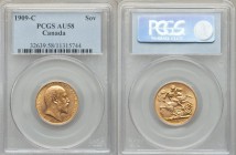 Edward VII gold Sovereign 1909-C AU58 PCGS, Ottawa mint, KM14. Mintage: 16,273. An elusive year in the Canadian gold series, with the majority of the ...