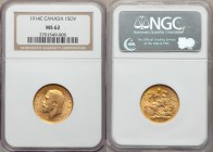 George V gold Sovereign 1914-C MS62 NGC, Ottawa mint, KM20. From the Lake County Collection

HID09801242017