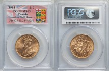 George V gold 10 Dollars 1914 MS63 PCGS, Ottawa mint, KM27. AGW 0.4837 oz. Ex. Canadian Gold Reserve

HID09801242017
