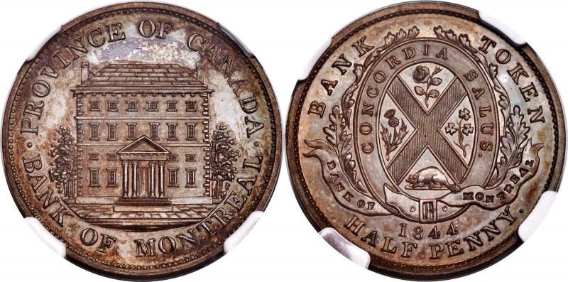 Province of Canada. Bank of Montreal bronzed Proof "Front View" 1/2 Penny Token ...