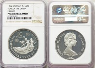 British Colony, Elizabeth II silver Proof Piefort "Year of the Child" 10 Dollars 1982 PR68 Ultra Cameo NGC, London mint, KM-P1. Mintage: 74. 

HID0980...