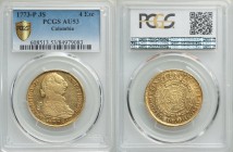 Charles III gold 4 Escudos 1773 P-JS AU53 PCGS, Popayan mint, KM44. 

HID09801242017