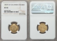 Charles IV gold Escudo 1807 P-JF XF45 NGC, Popayan mint, KM56.2. 

HID09801242017