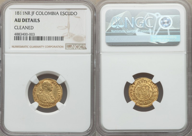 Ferdinand VII gold Escudo 1811 NR-JF AU Details (Cleaned) NGC, Nuevo Reino mint,...