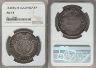 Republic 8 Reales 1835 BA-RS AU53 NGC, Bogota mint, KM89. Excellently well-cut and struck with relatively clean argent fields and only the slightest s...