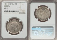 Republic 50 Centavos 1880 AU53 NGC, Bogota mint, KM177.1. From the Engelen Collection of World Coinage

HID09801242017