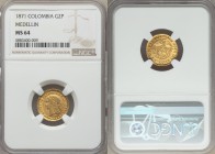 Estados Unidos gold 2 Pesos 1871 MS64 NGC, Medellin mint, KMA154. Fully choice with characteristically granular surfaces, and currently outranked by o...