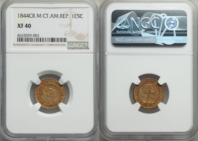 Central American Republic gold Escudo 1844 CR-M XF40 NGC, San Jose mint, KM14. P...