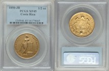 Republic gold 1/2 Onza 1850-JB XF45 PCGS, San Jose mint, KM100. A piece which has aged remarkably elegantly, the distribution of rub on the already ro...