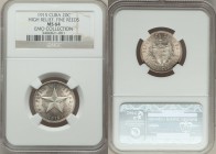 Republic "High Relief" 20 Centavos 1915 MS64 NGC, Philadelphia mint, KM13.2. Fine reeding variety. An exceptional presentation of this highly sought-a...