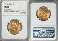 Republic gold 10 Pesos 1916 MS61 NGC, Philadelphia mint, KM20. AGW 0.4837 oz. 

HID09801242017