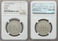 Free City "Harbor" 5 Gulden 1932 XF45 NGC, KM157. An always highly sought-after series, the present piece teeters between dove gray and icy white surf...
