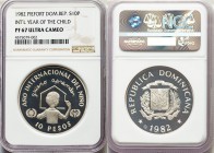 Republic silver Proof Piefort "International Year of the Child" 10 Pesos 1982 PR67 Ultra Cameo NGC, Valcambi mint, KM-P2. Mintage: 262.

HID0980124201...