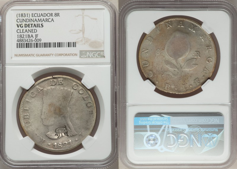 Republic Countermarked 8 Reales ND (1831) VG Details (Cleaned) NGC, Quito mint, ...