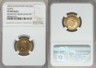 Republic gold Scudo 1833-GJ VF Details (Removed From Jewelry) NGC, Quito mint, KM15. Notably better style than most, most particularly so in the bust ...