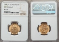 Republic gold 10 Sucres 1900-JM MS62 NGC, Birmingham mint, KM56. 

HID09801242017