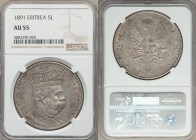 Italian Colony. Umberto I 5 Lire (Tallero) 1891 AU55 NGC, KM4. A strong striking of this ever-popular first crown of Eritrea. From the Engelen Collect...