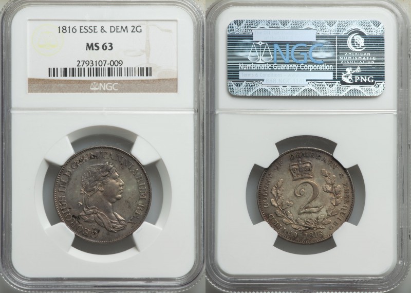 British Colony. George III 2 Guilder 1816 MS63 NGC, KM14. Mintage: 15,000. An on...