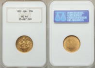Russian Duchy. Nicholas II gold 20 Markkaa 1910-L MS66 NGC, Helsinki mint, KM9.2.

HID09801242017