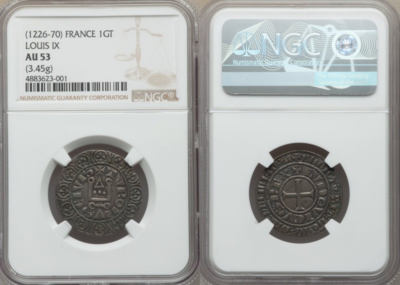 Louis IX (1226-1270) Gros Tournois (1266?-1270) AU53 NGC, Dup-190D, Ciani-181. 2...