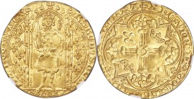 Charles V (1364-1380) gold Franc a Pied ND MS62 NGC, Uncertain mint, 3.79gm, Fr-284, Dup-360. KAROLVS x DI x GR | FRANCORV x RЄX, crowned, mantled fig...