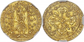 Charles V (1364-1380) gold Franc a pied ND MS61 NGC, 3.72gm, Fr-284, Dup-360. KAROLVS x DI x GR | FRANCORV x RЄX, crowned, mantled figure of Charles s...