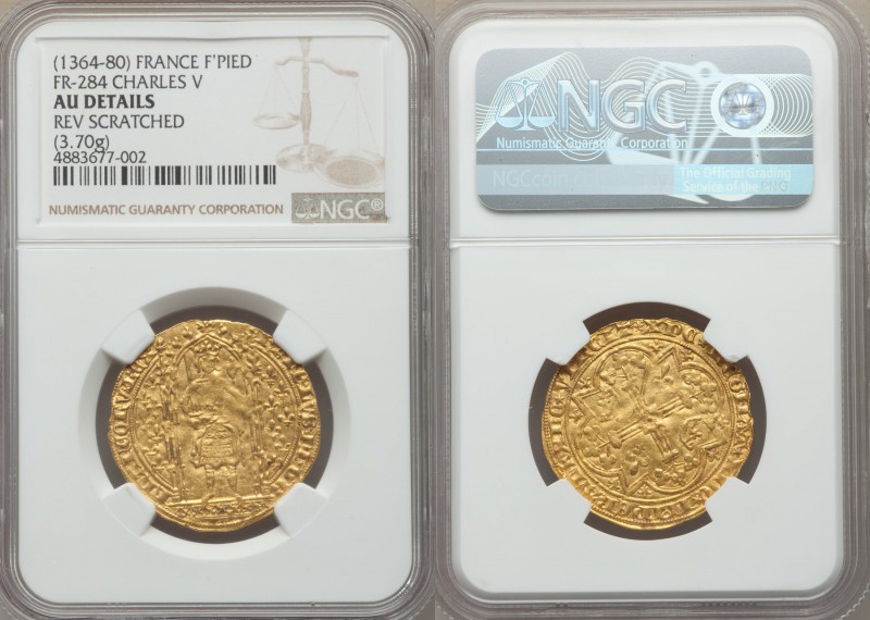 Charles V (1364-1380) gold Franc a Pied ND AU Details (Reverse Scratched) NGC, U...