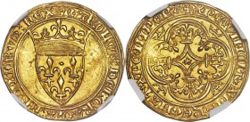 Charles VII (1422-1461) gold Écu d'Or ND MS62 NGC, Fr-306, Dup-453. 3.98gm. + KAROLVS : DЄI : GRACIA : FRAnCORVM : RЄX, crowned arms of France / + XPC...