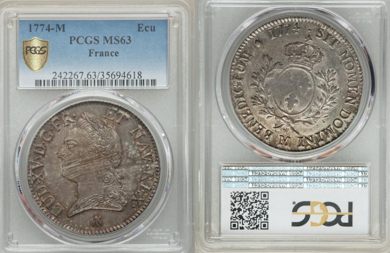 Louis XV Ecu 1774-M MS63 PCGS, Toulouse mint, KM551.10, Dav-1332. Pinpoint detai...