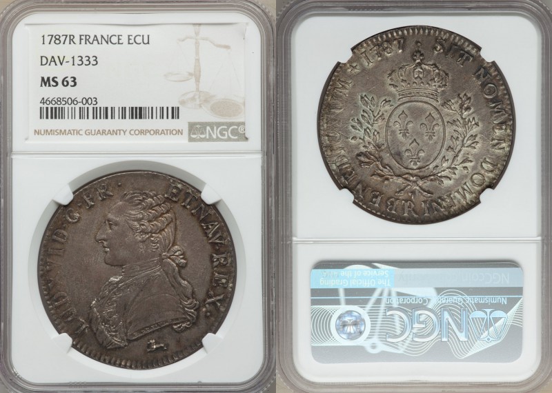 Louis XVI Ecu 1787-R MS63 NGC, Orleans mint, KM564.14, Dav-1333. Stunning slate ...