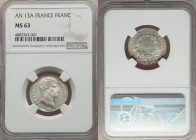 Napoleon Franc L'An 13 (1804/5)-A MS63 NGC, Paris mint, KM656.1. Brilliantly silky and undeniably choice, the soft icy-white of the fields gradually m...