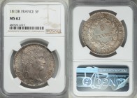 Napoleon 5 Francs 1813-K MS62 NGC, Bordeaux mint, KM694.8. Supremely flashy and very much on the edge of choice, a bright icy light in the fields catc...