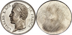 Charles X pewter Obverse Uniface Essai 5 Francs ND (1824) MS66 NGC, Paris mint, Maz-874. A very scarce uniface pattern struck in pewter, displaying a ...