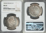 Louis Philippe I 5 Francs 1834-Q MS64 NGC, Perpignan mint, KM749.11. A generally more elusive mint for Louis Philippe's coinage, rarely found in this ...