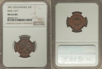 Republic bronze Essai "20 Francs" 1851 MS65 Brown NGC, cf. Maz-1377 (R2; in nickel). An intriguing, non-denominated essai, listed by Mazard as a centi...